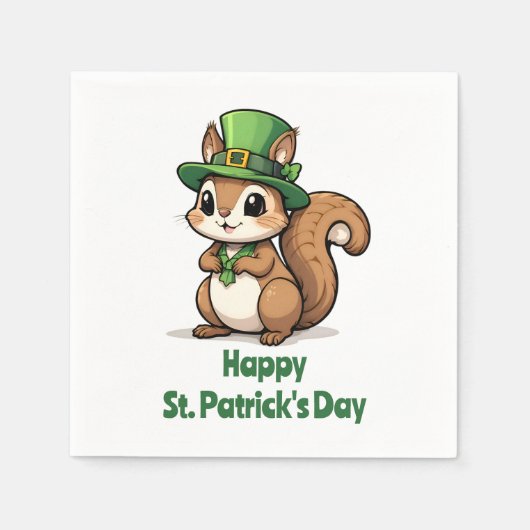 Serviette En Papier Joli écureuil de la Saint Patrick avec Casquette v (Devant)