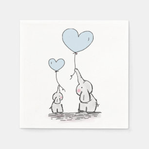 Serviette En Papier Joli Eléphant Bleu Coeur Ballons Baby shower garço
