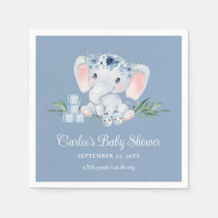 Serviette En Papier Joli éléphant Blue Floral Boy Baby shower