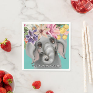 Serviette En Papier Joli éléphant rose turquoise bébé safari jungle fê