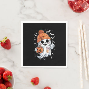 Serviette En Papier Joli fantôme buvant du café Halloween café glacé