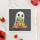 Serviette En Papier Joli fantôme de tortue d'Halloween avec des bonbon (En situation)