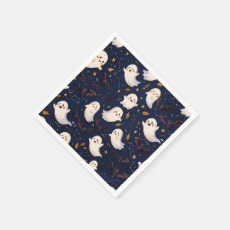 Serviette En Papier Joli fantôme et chauve-souris Halloween bleu nuit