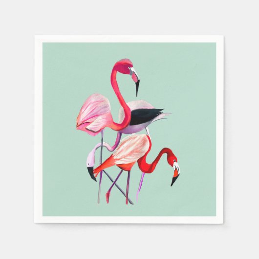 Serviette En Papier Joli flamant rose sur bleu (Devant)