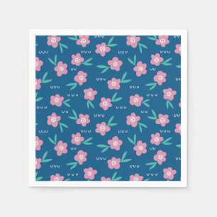 Serviette En Papier Joli floral bleu et rose féminin