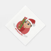 Serviette En Papier Joli garçon de Noël tenant un cadeau (Coin)