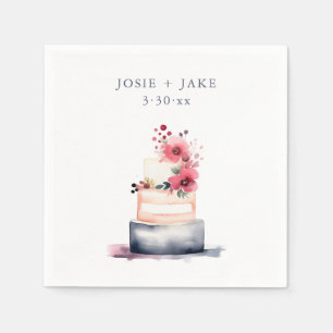 Serviette En Papier Joli gâteau mariage aquarelle