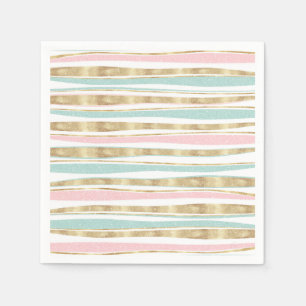 Serviette En Papier Joli Gold Stripes Doodles Rose Design