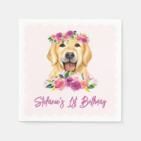 Joli Golden Retriever et Fleurs pourpres Anniversa