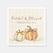 Serviette En Papier Joli Gratuit et Béni Citrouille Bows Thanksgiving (Devant)