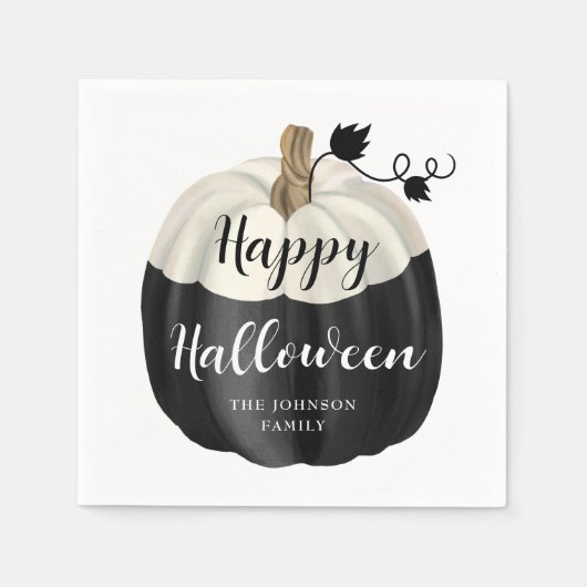 Serviette En Papier Joli Halloween Noir Et Blanc Citrouille (Devant)