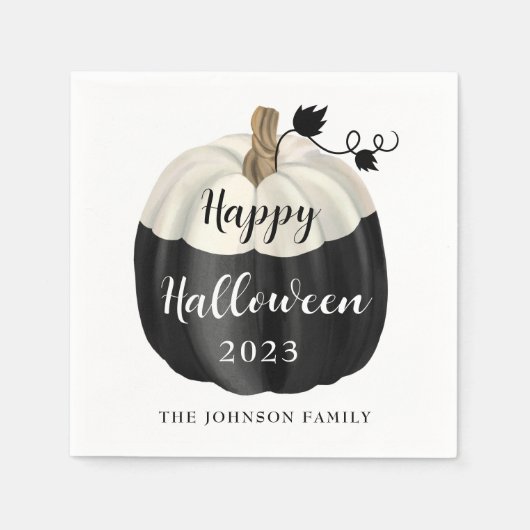 Serviette En Papier Joli Halloween noir et blanc Citrouille 2022 (Devant)