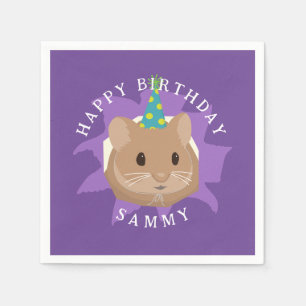 Serviette En Papier Joli hamster d'anniversaire en regardant à travers