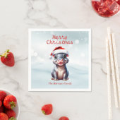 Serviette En Papier Joli Hippopotame Santa Hat Snowy Noël (En situation)