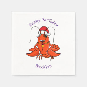 Serviette En Papier Joli homard heureux portant un chapeau de Noël des