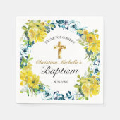 Serviette En Papier Joli Jaune Floral Gold Cross Baptism Réception (Devant)