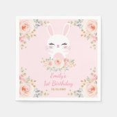 Serviette En Papier Joli Lapin Blush Rabbit Floral Anniversaire (Devant)