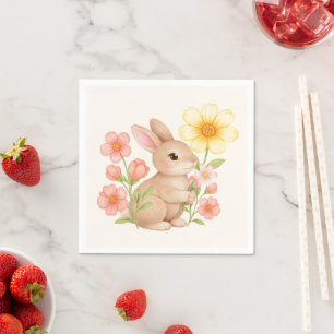 Serviette En Papier Joli lapin de watercolor floral
