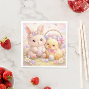 Serviette En Papier Joli lapin et canard de Pâques pastel