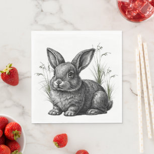Serviette En Papier Joli lapin gris parmi les herbes