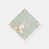 Serviette En Papier Joli Lapin Rose 1 Un Premier Anniversaire Vert (Coin)