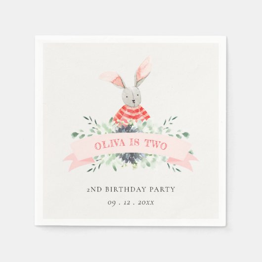 Serviette En Papier Joli Lapin Rose Rouge Foliver N'Importe Quel Âge A (Devant)