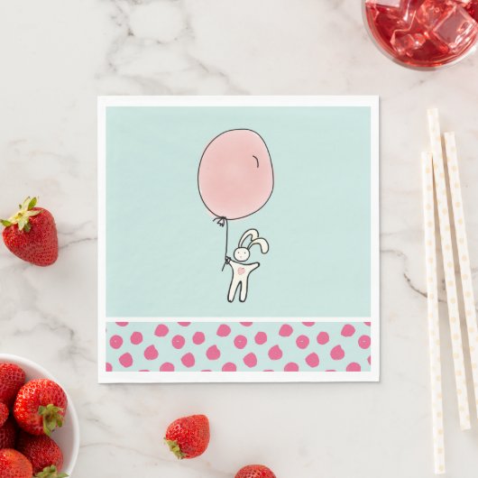 Serviette En Papier Joli lapin tenant un ballon (En situation)