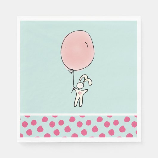 Serviette En Papier Joli lapin tenant un ballon (Devant)