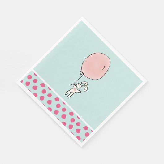 Serviette En Papier Joli lapin tenant un ballon (Coin)