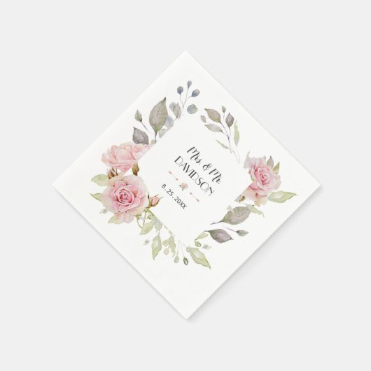 Serviette En Papier Joli Mariage à fleurs rose pâle (Coin)