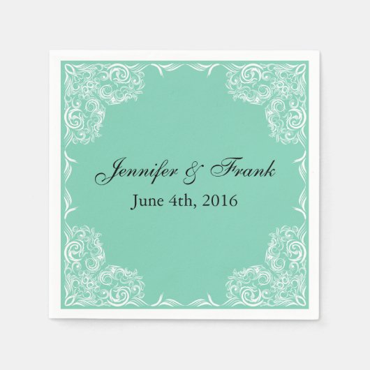 Serviette En Papier Joli Mariage Aqua à cadre de dentelle (Devant)