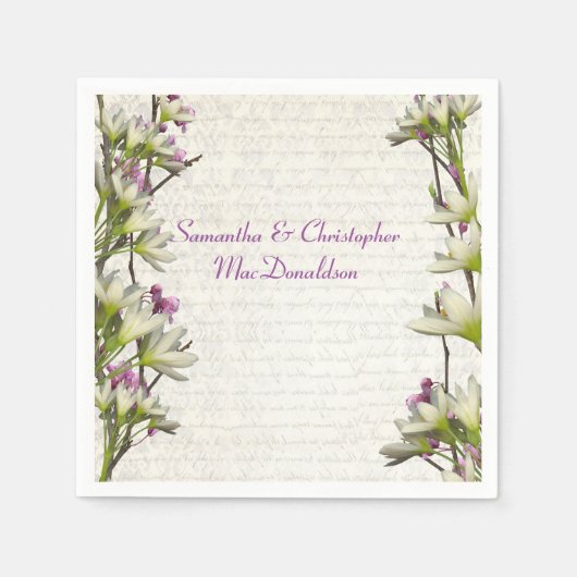 Serviette En Papier Joli mariage campagnard mauve blanc lilas (Devant)