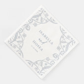 Serviette En Papier Joli Mariage de dentelle fleurie bleu foncé (Coin)
