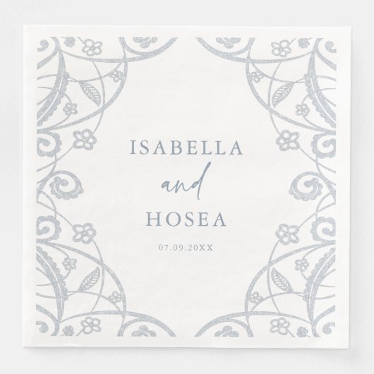 Serviette En Papier Joli Mariage de dentelle fleurie bleu foncé (Devant)