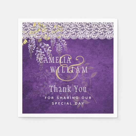 Serviette En Papier Joli Mariage de dentelle WISTERIA violet rustique (Devant)