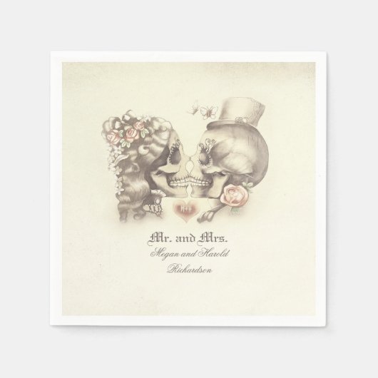 Serviette En Papier Joli Mariage en couple crâne (Devant)