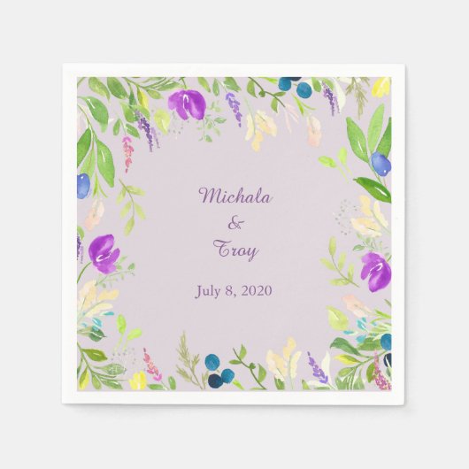 Serviette En Papier Joli Mariage floral orchidée aquarelle (Devant)