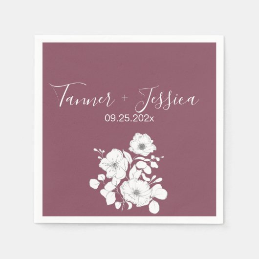 Serviette En Papier Joli Mariage floral violet et blanc (Devant)