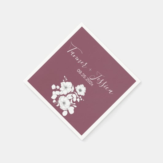 Serviette En Papier Joli Mariage floral violet et blanc (Coin)