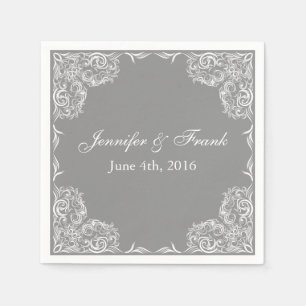 Serviette En Papier Joli Mariage gris cadre dentelle
