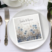 Serviette En Papier Joli Mariage Jardin Fleur 3D Bleu et Blanc