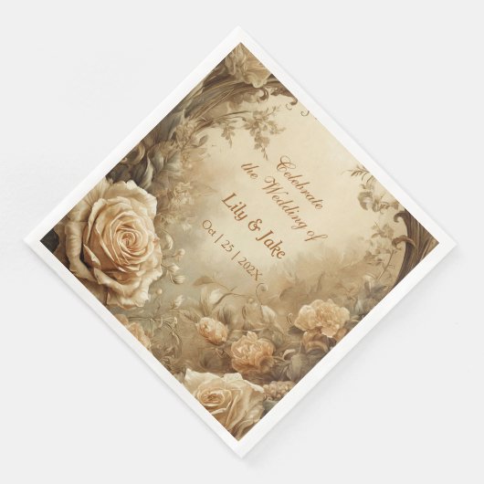 Serviette En Papier Joli Mariage Rose (Coin)