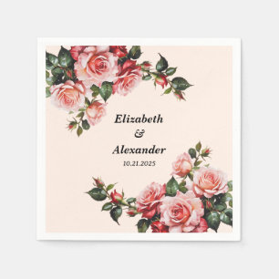 Serviette En Papier Joli mariage rose et rouge roses