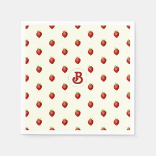 Serviette En Papier Joli monogramme de fraise rouge et blanc pour fill