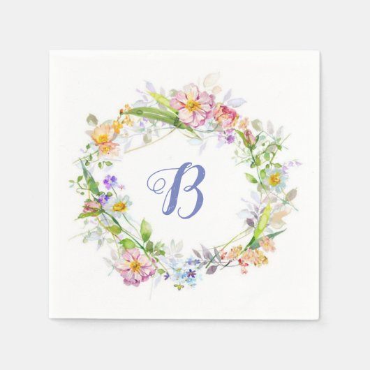 Serviette En Papier Joli Monogramme Floral Wreath (Devant)