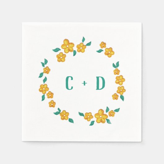 Serviette En Papier Joli Monogramme Floral Wreath (Devant)