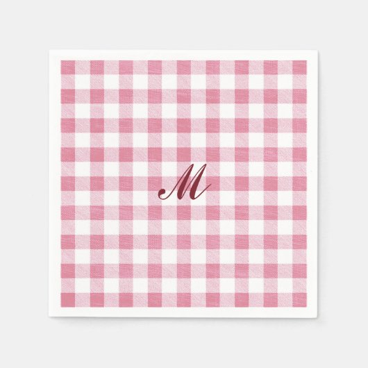 Serviette En Papier Joli monogramme guingan à carreaux rose préféminé (Devant)