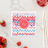 Serviette En Papier Joli monogramme motif rose rouge abstrait (En situation)