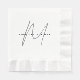 Serviette En Papier Joli Monogramme Noir Blanc Gris Calligraphie