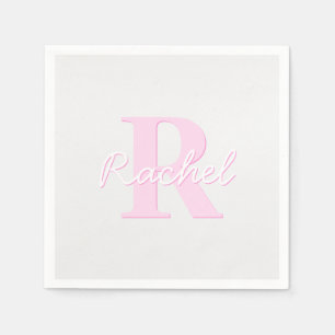 Serviette En Papier Joli monogramme personnalisable Rose ombré et gr